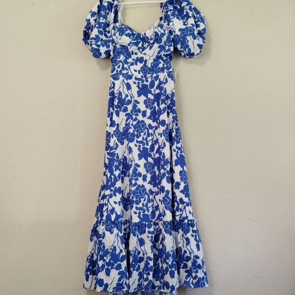 Hyacinth House Blue Seaport Tie Back Floral Midi Dress Cottagecore L - Picture 3 of 11